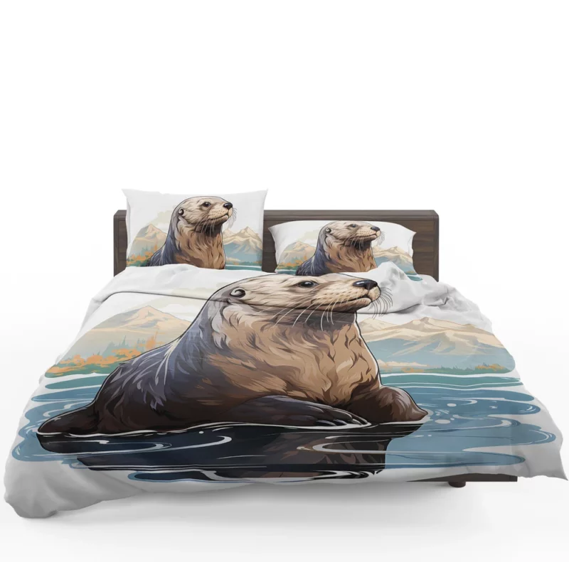 Seal in Deep Waters with Mountain Backdrop Bedding Set 1