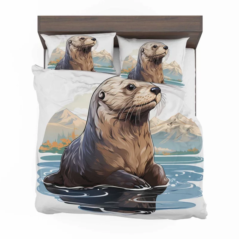 Seal in Deep Waters with Mountain Backdrop Bedding Set 2