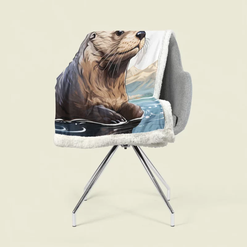 Seal in Deep Waters with Mountain Backdrop Sherpa Fleece Blanket 1