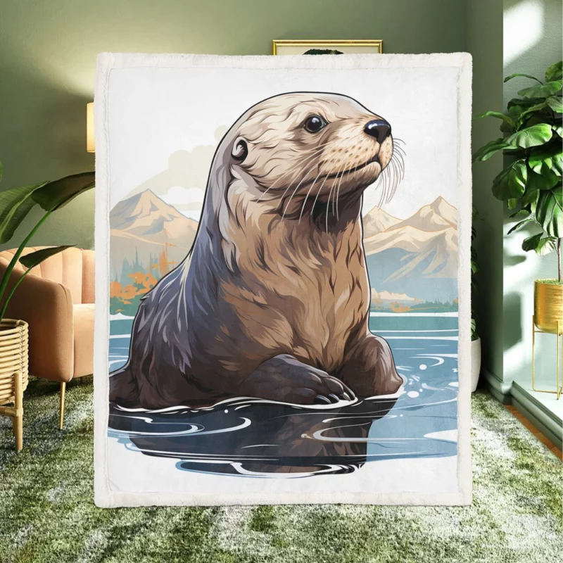 Seal in Deep Waters with Mountain Backdrop Sherpa Fleece Blanket