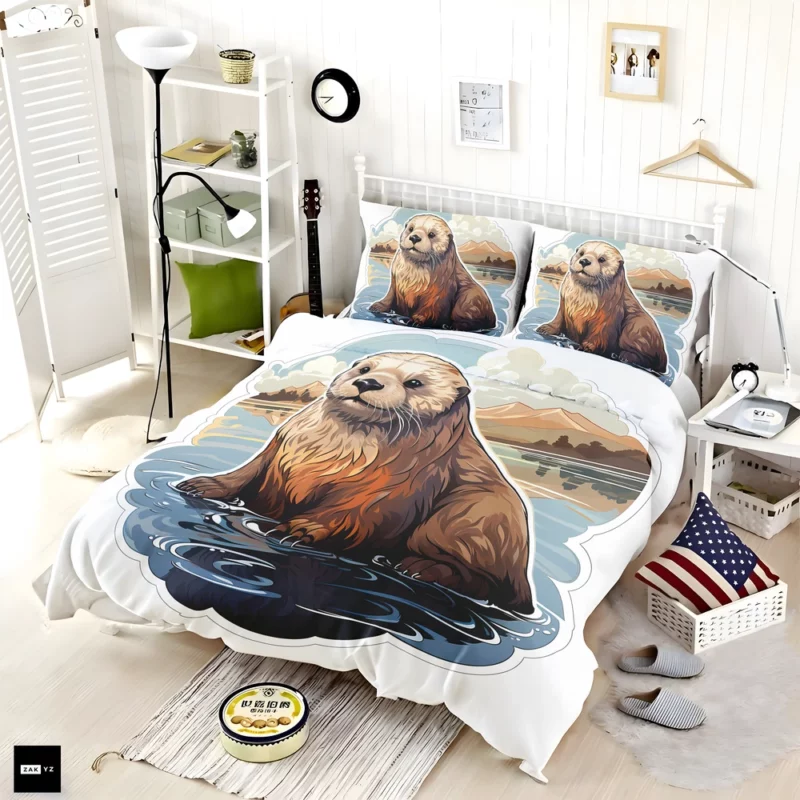 Seal in Picturesque Water and Mountain Scene Bedding Set