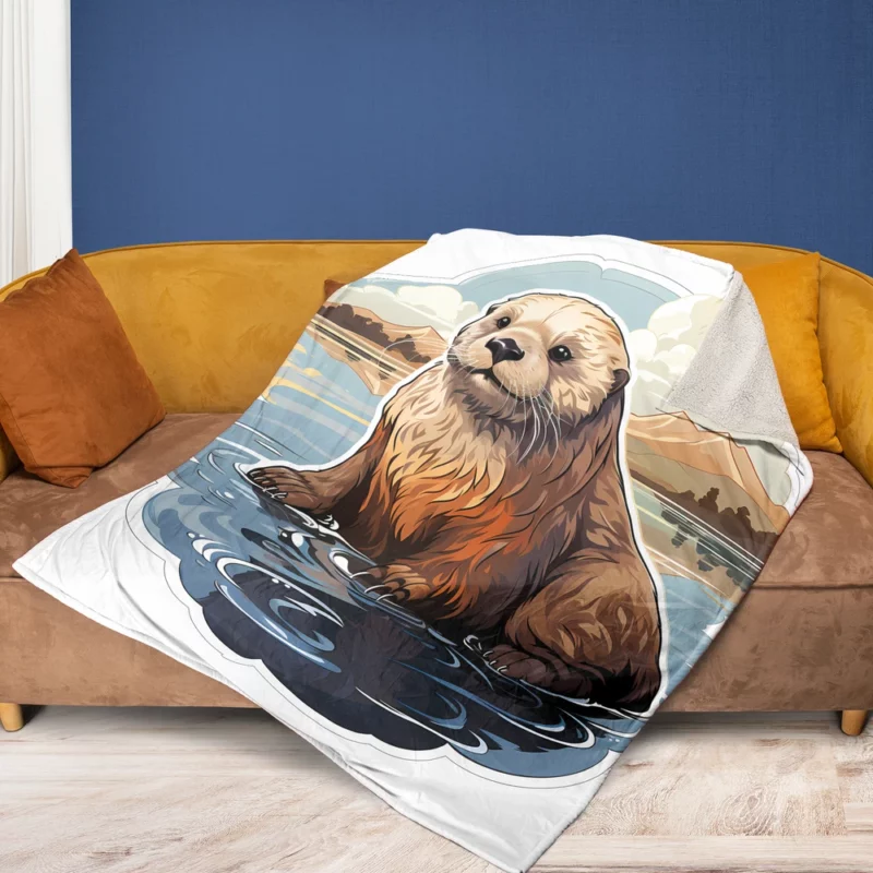 Seal in Picturesque Water and Mountain Scene Fleece Blanket 1