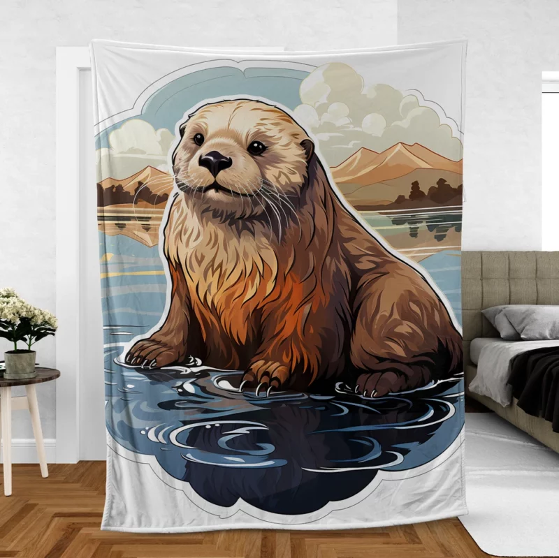 Seal in Picturesque Water and Mountain Scene Fleece Blanket