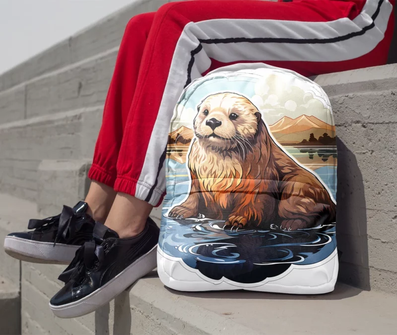 Seal in Picturesque Water and Mountain Scene Minimalist Backpack 1