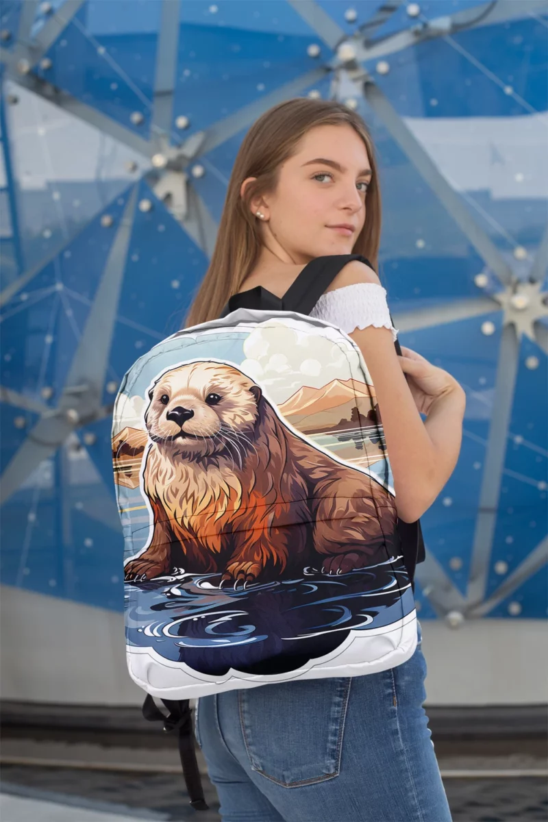 Seal in Picturesque Water and Mountain Scene Minimalist Backpack 2