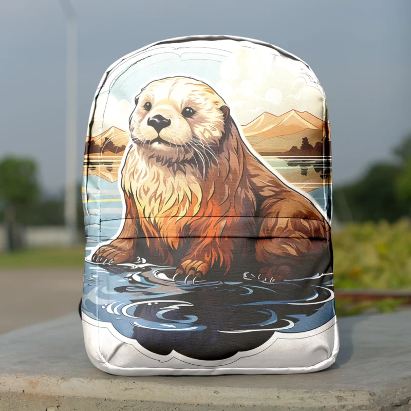 Seal in Picturesque Water and Mountain Scene Minimalist Backpack