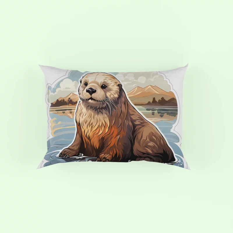 Seal in Picturesque Water and Mountain Scene Pillow Case