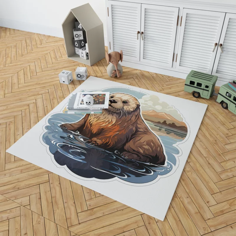 Seal in Picturesque Water and Mountain Scene Rug 1