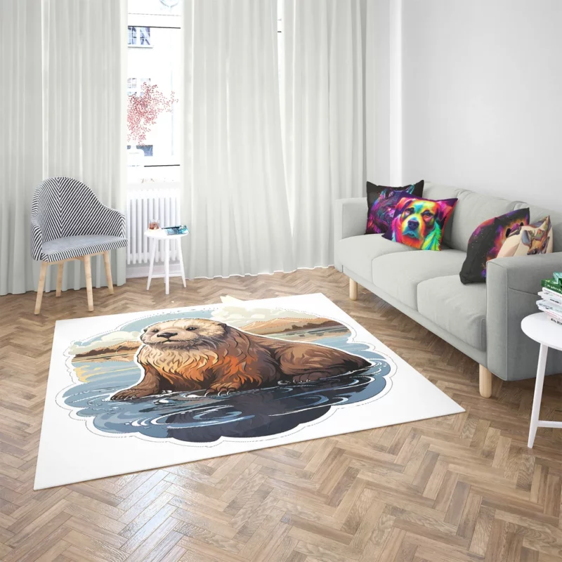 Seal in Picturesque Water and Mountain Scene Rug 2