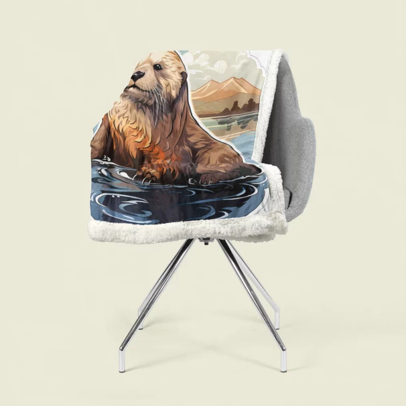 Seal in Picturesque Water and Mountain Scene Sherpa Fleece Blanket 1