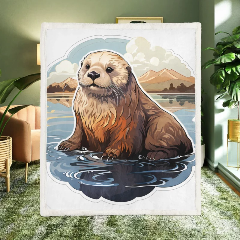 Seal in Picturesque Water and Mountain Scene Sherpa Fleece Blanket