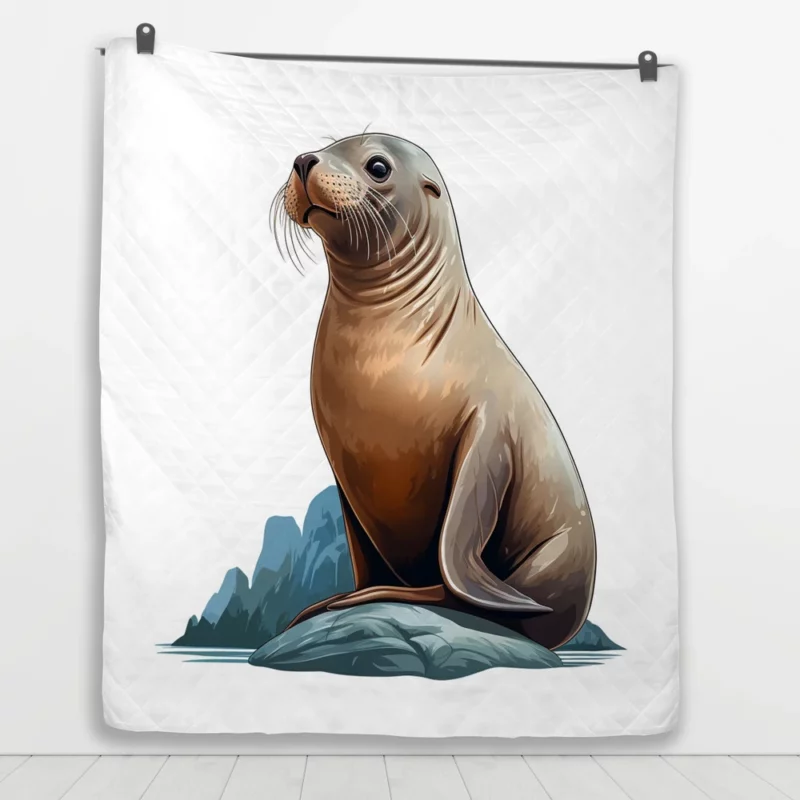 Seal on Rock with Mountain Backdrop Quilt Blanket 1