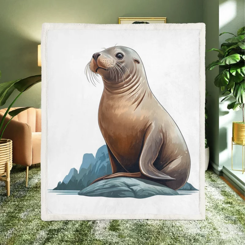 Seal on Rock with Mountain Backdrop Sherpa Fleece Blanket