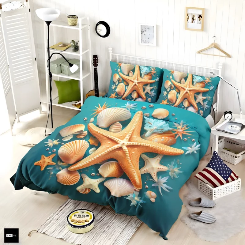 Seaside Starfish Vector Clip Art Bedding Set