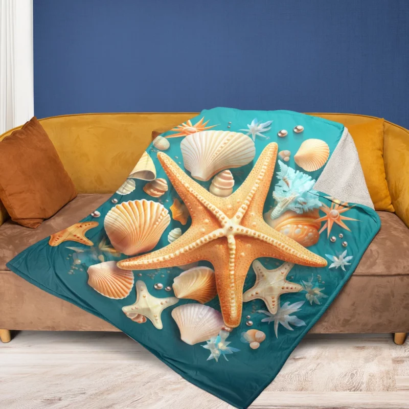 Seaside Starfish Vector Clip Art Fleece Blanket 1