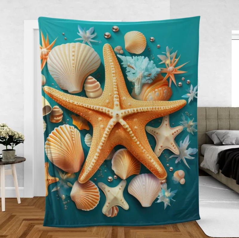 Seaside Starfish Vector Clip Art Fleece Blanket