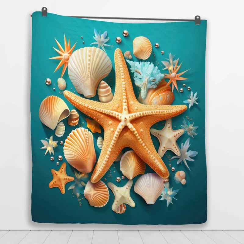 Seaside Starfish Vector Clip Art Quilt Blanket 1