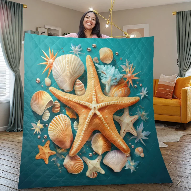 Seaside Starfish Vector Clip Art Quilt Blanket