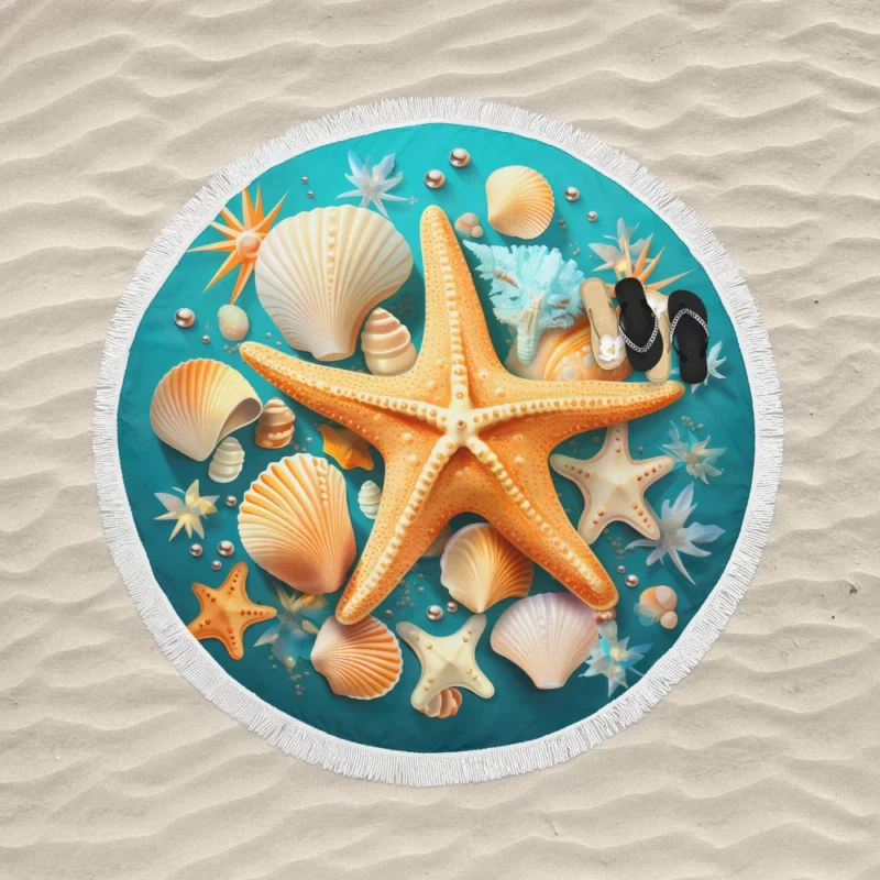 Seaside Starfish Vector Clip Art Round Beach Towel