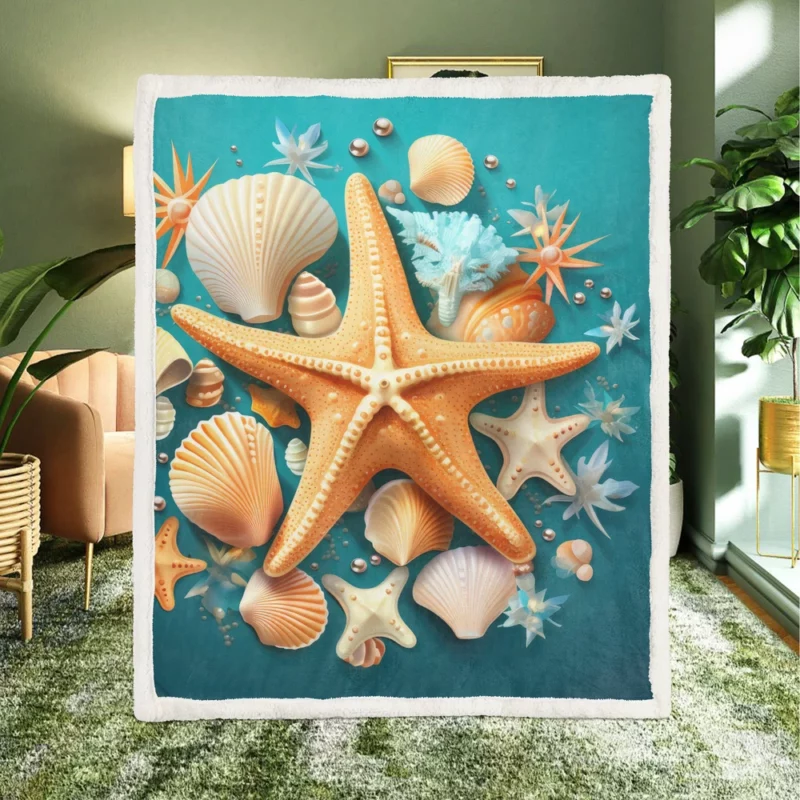 Seaside Starfish Vector Clip Art Sherpa Fleece Blanket