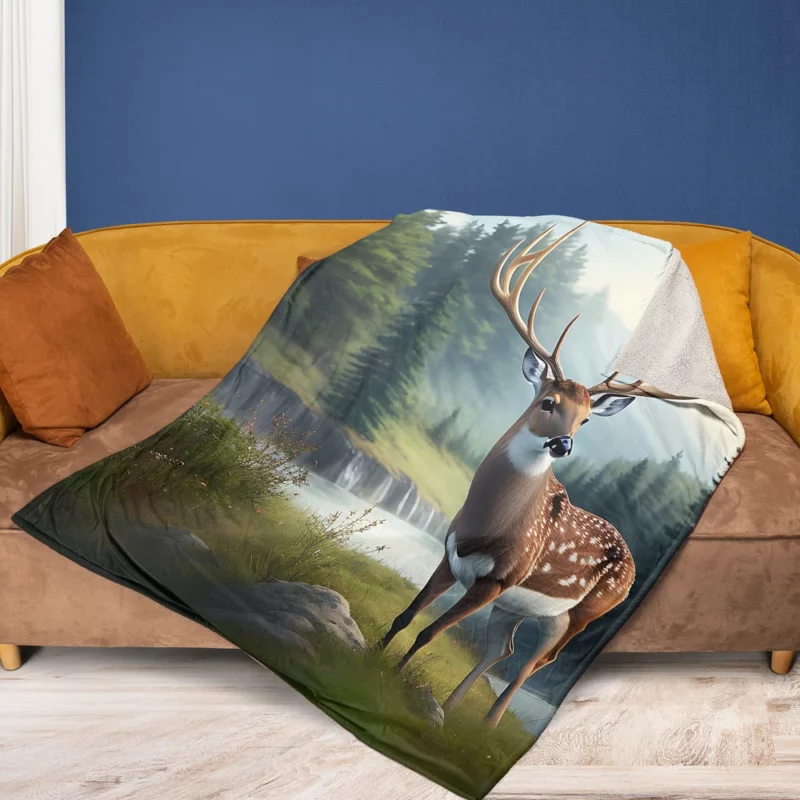 Serene Deer in Nature Fleece Blanket 1