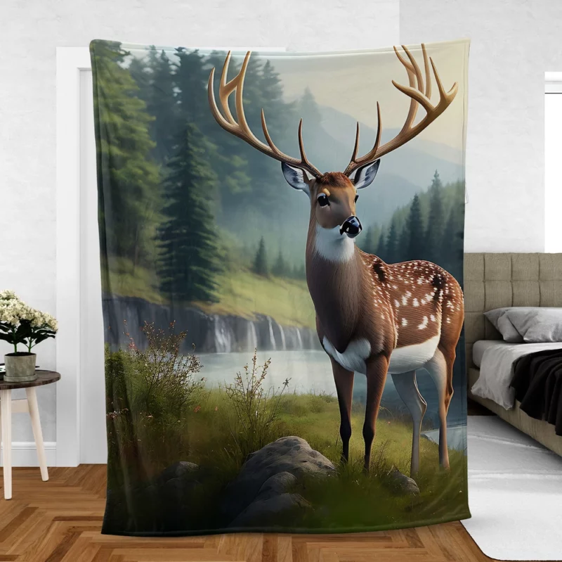 Serene Deer in Nature Fleece Blanket