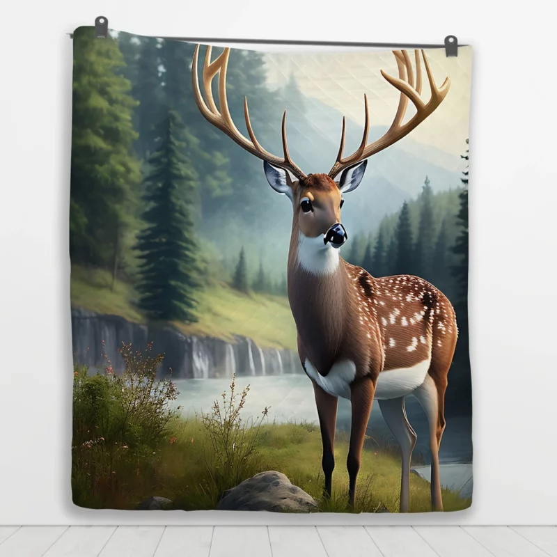 Serene Deer in Nature Quilt Blanket 1