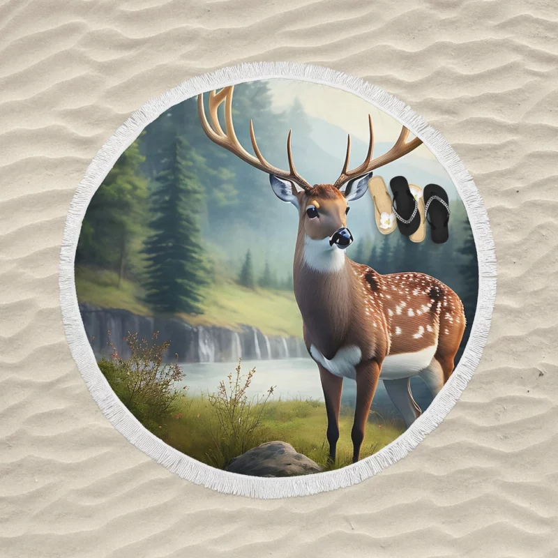 Serene Deer in Nature Round Beach Towel