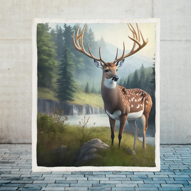 Serene Deer in Nature Sherpa Fleece Blanket