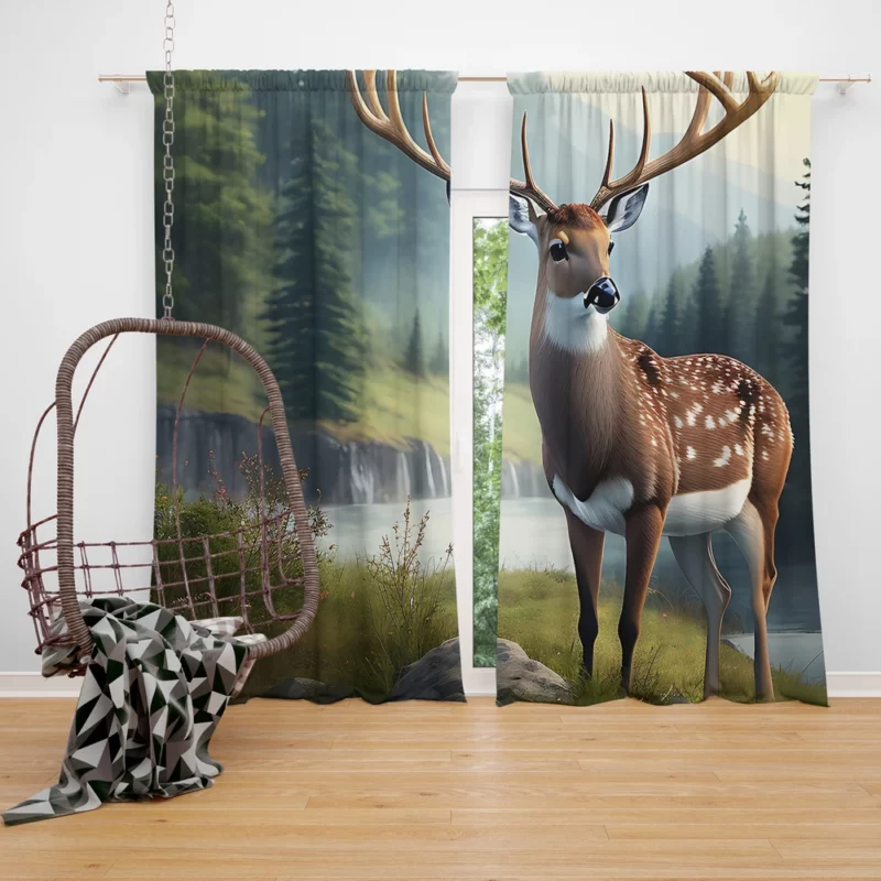 Serene Deer in Nature Window Curtain