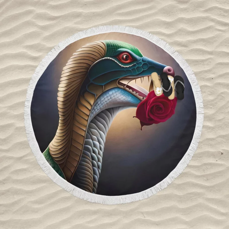 Serpent and Rose Round Beach Towel