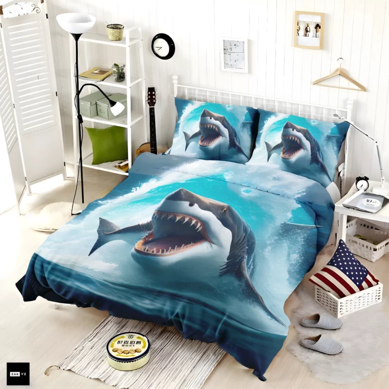 Shark Swimming with Mouth Wide Open Bedding Set