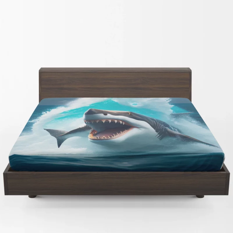 Shark Swimming with Mouth Wide Open Fitted Sheet 1