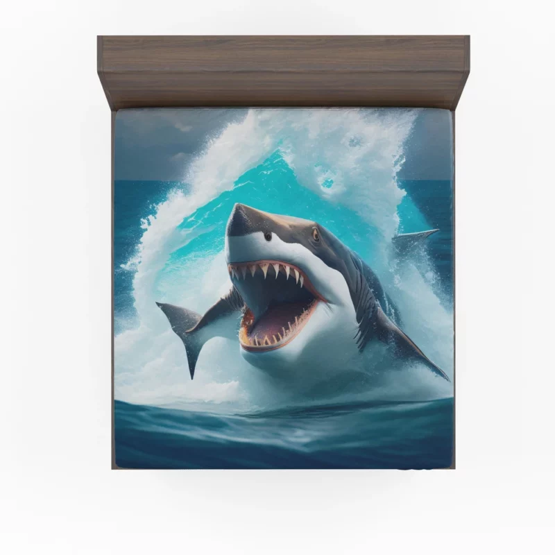 Shark Swimming with Mouth Wide Open Fitted Sheet