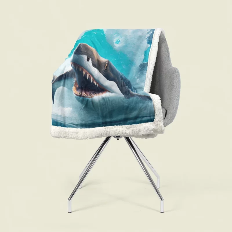 Shark Swimming with Mouth Wide Open Sherpa Fleece Blanket 1