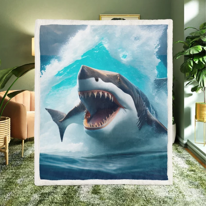 Shark Swimming with Mouth Wide Open Sherpa Fleece Blanket