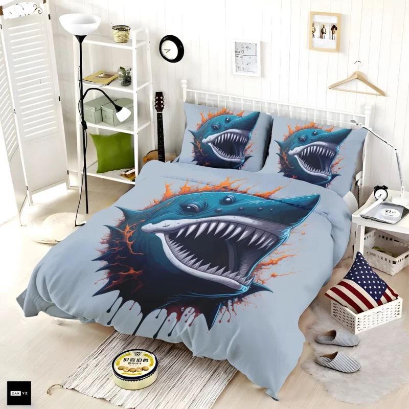 Shark with Blue Tail and Red Spot Bedding Set