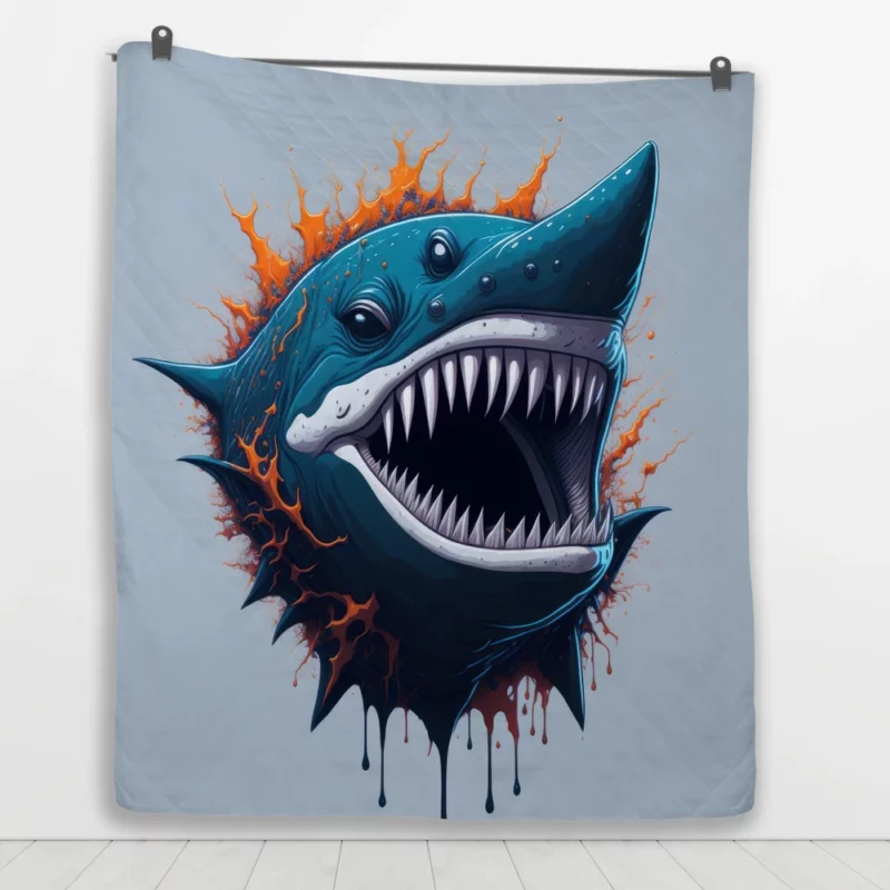 Shark with Blue Tail and Red Spot Quilt Blanket 1