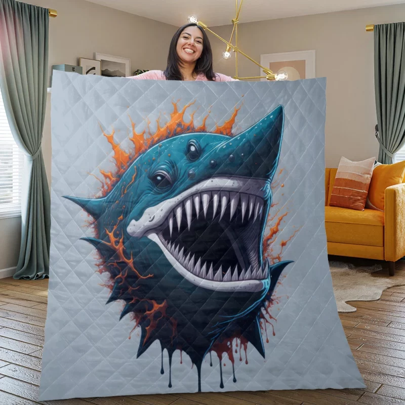 Shark with Blue Tail and Red Spot Quilt Blanket