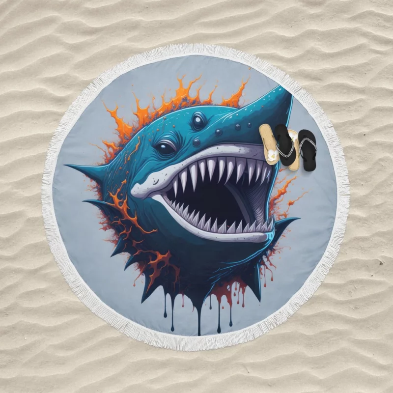 Shark with Blue Tail and Red Spot Round Beach Towel