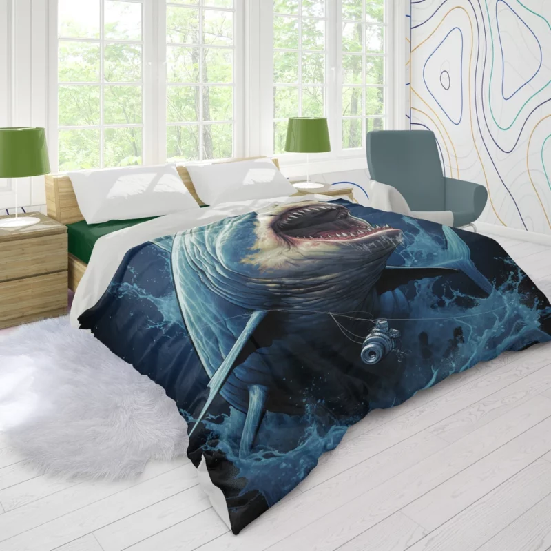 Shark with Fishing Hook in Its Mouth Duvet Cover