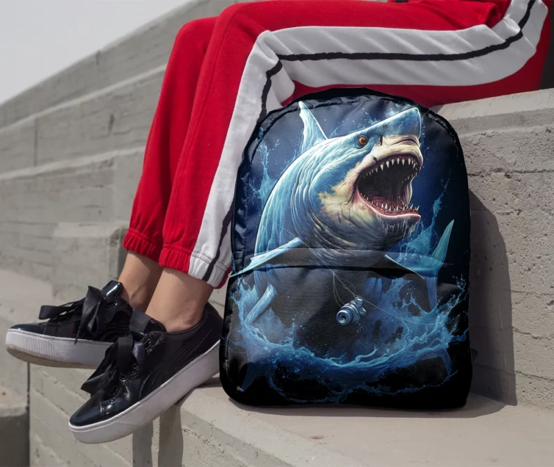 Shark with Fishing Hook in Its Mouth Minimalist Backpack 1