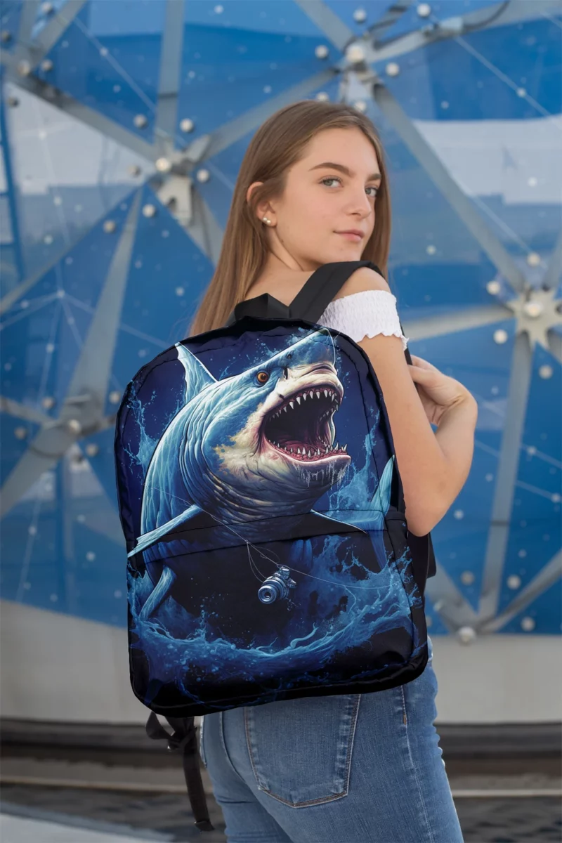Shark with Fishing Hook in Its Mouth Minimalist Backpack 2