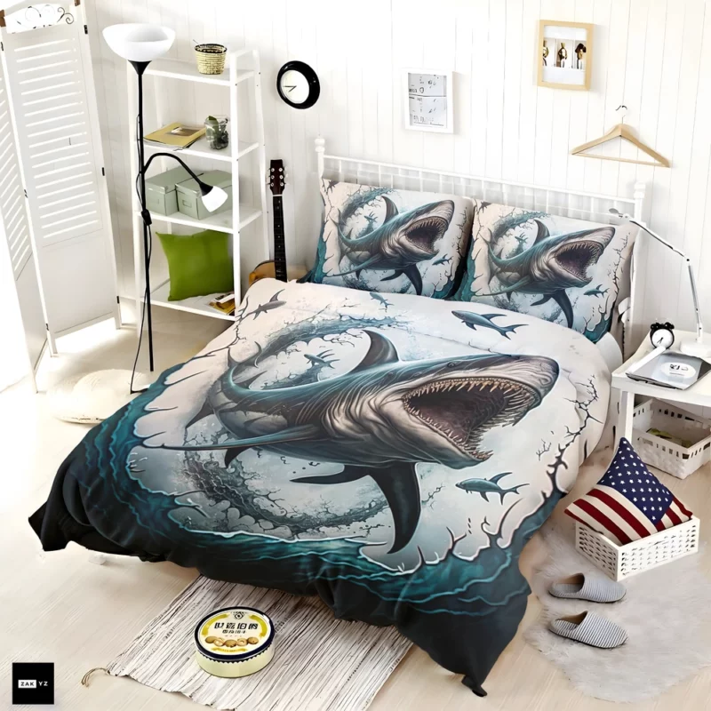 Shark with Open Mouth in Ocean Bedding Set