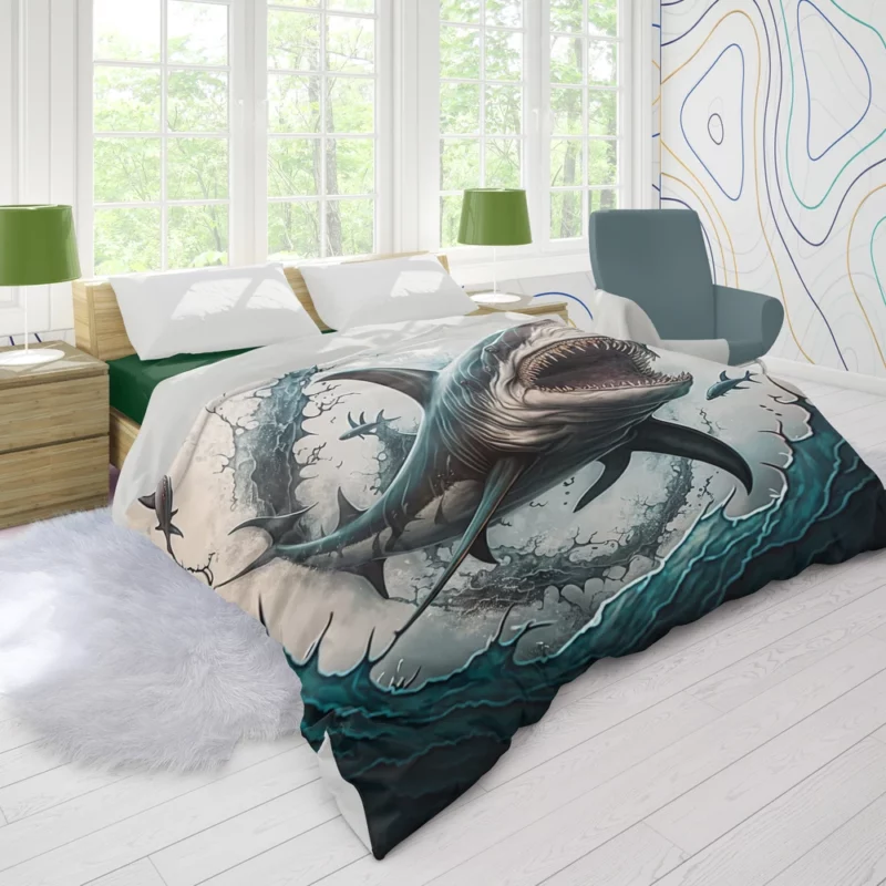 Shark with Open Mouth in Ocean Duvet Cover