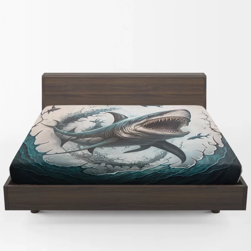 Shark with Open Mouth in Ocean Fitted Sheet 1