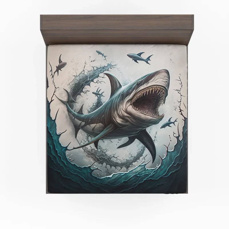 Shark with Open Mouth in Ocean Fitted Sheet