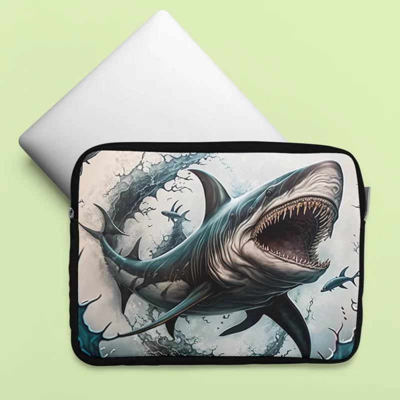 Shark with Open Mouth in Ocean Laptop Sleeve