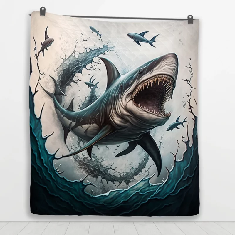 Shark with Open Mouth in Ocean Quilt Blanket 1