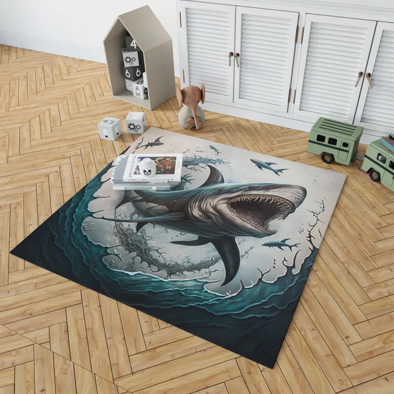 Shark with Open Mouth in Ocean Rug 1